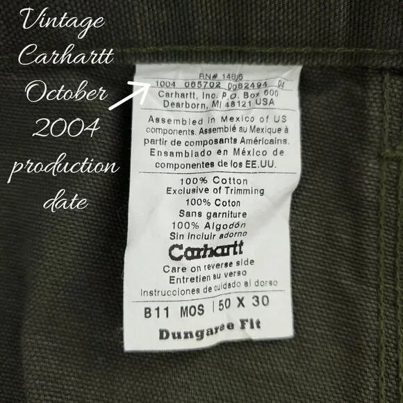 Carhartt Vintage Washed Duck Work Dungaree Carpenter Pants 50x30 Real 49x30 NW